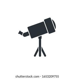 flat vector image on a white background, black telescope icon, space and the study of astronomy