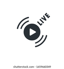 flat vector image on a white background, black stream icon, live video