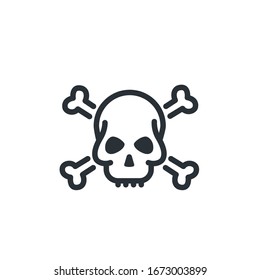 flat vector image on a white background, linear icon of skull and bones, pirate symbol