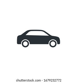 Flat Vector Image On A White Background, Car Icon In The Form Of A Silhouette In Black