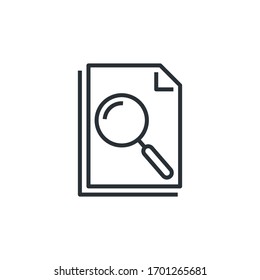 flat vector image on a white background, linear icon of document and magnifier, search for documents in the database