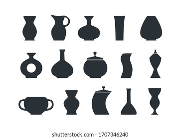 flat vector image on white background, set of jugs and vases icons