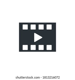 flat vector image on white background, black and white film strip icon, movie online