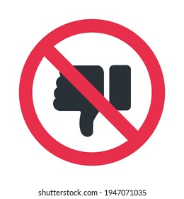 flat vector image on white background, sign prohibited and dislike icon, dislike ban