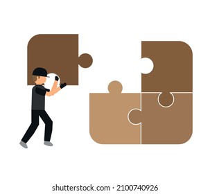 Flat vector image on a white background, business icon, two pieces of a puzzle joined together.Business concept. Teamwork. Vector isolated on white background.