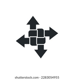flat vector image on a white background, four intertwined arrows pointing in different directions, business icon