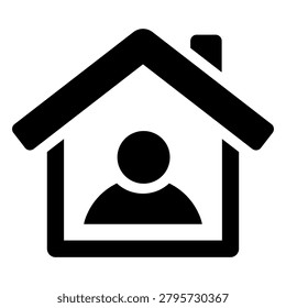 flat vector image on white background, house icon with person inside, home isolation
