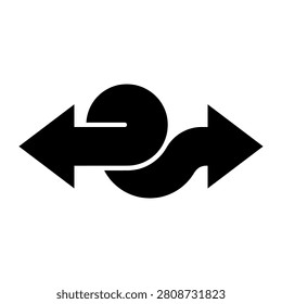 flat vector image on a white background, icon of multidirectional arrows intertwined, confusing direction