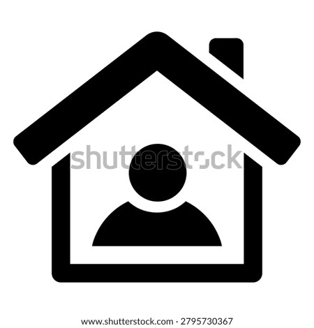 flat vector image on white background, house icon with person inside, home isolation