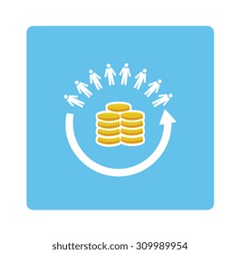 Flat vector image of people with a circular arrow surrounding coins