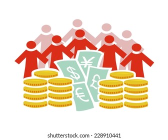 Flat vector image of people surrounding money