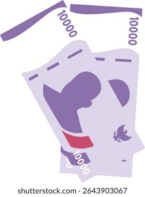 Flat vector image showing two 10,000 Rupiah Indonesian banknotes in purple. Ideal for financial infographics, digital banking, and currency education.