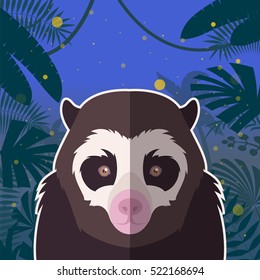 Flat Vector image of the Spectacled Bear on the Jungle Background