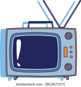 Flat vector image of a vintage television with an antenna