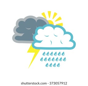 Flat vector image of weather symbols (rain, storm cloud and sun)