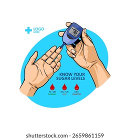 Infográfico de vetor plano do nível de açúcar no sangue verificar com Glucosímetro