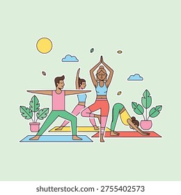Flat Vector International Yoga Day Scene