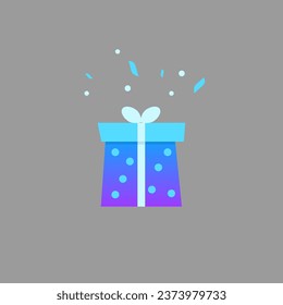 Flat Vector Isolated Birthday Christmas Gift Box Blue Confetti