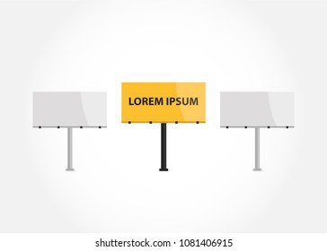 Flat Vector of Isolated Blank Street Billboard for advertising mockup. Black and yellow illustration template.