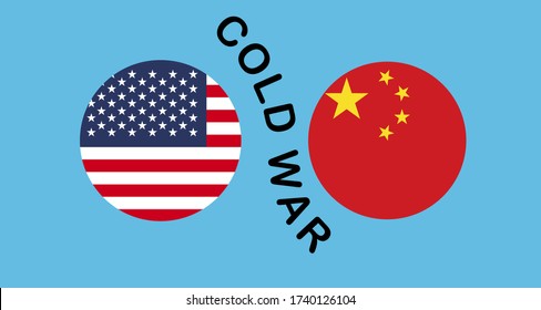 Flat vector isolated design of cold war between USA and China.