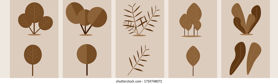 Flat vector isolated design of garden tree set in brown 