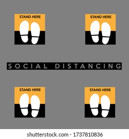 Flat vector isolated design of Stand here mark to keep social distancing.