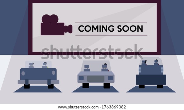 Flat vector isolated illustration design of drive
in open air movie theater, it's the new reforming after covid-19
perioud