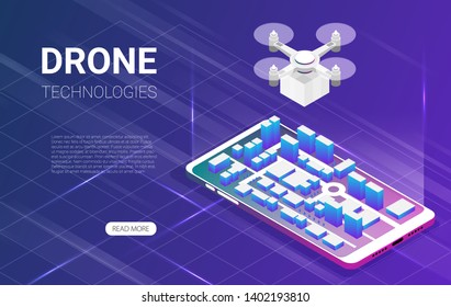 Flat vector isometric drone delivery background
