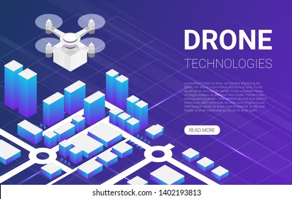 Flat Vector Isometric Drone Delivery Background