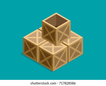 Flat vector isometric wood box