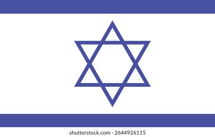 Bandeira israelense de vetor plano com estrela de David e listras azuis em negrito sobre fundo branco ilustração