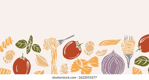 Flat vector italian pasta ingredients background