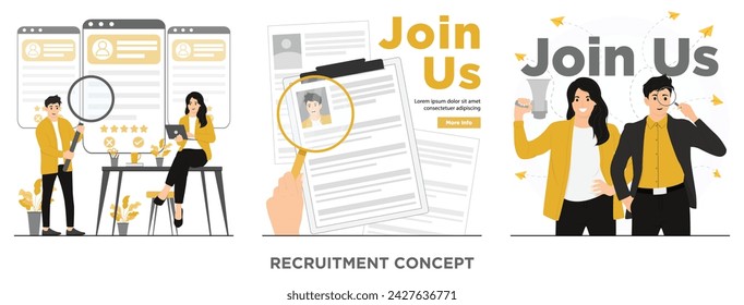 Flat vector job hiring and online recruitment concept illustration