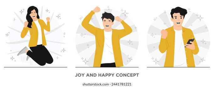 Ilustración plana del concepto del vector de la alegría y de la gente feliz