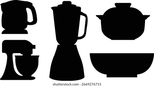 Flat vector juicer with utensils for kitchen, drinks, and healthy food designs.