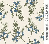 Flat vector juniper branch seamless pattern