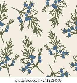 Flat vector juniper branch seamless pattern