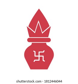 Icono de la Ilustración de Kalash Vector Plano con hoja de coco y mango. Cultura hindú.