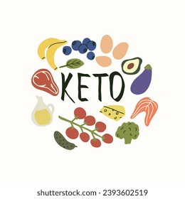 Flat vector keto diet food collection