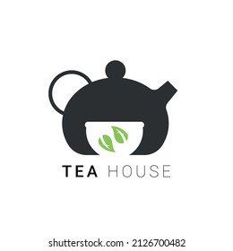 Flat vector kettle with cup and leaf