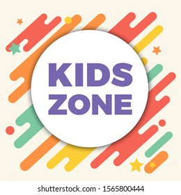 Flat Vector Kids Zone Cartoon Background with Lines and Stars. Colorful Doddle Letters for Children's Playroom Decoration. 