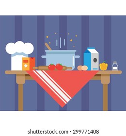 Flat and vector kitchen illustration