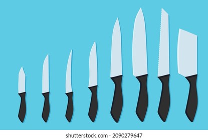 Flat vector knife collection. Kitchen dagger set. eps 10