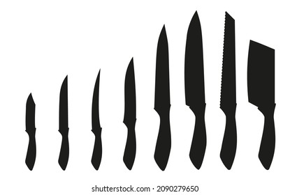 Flat vector knife collection. Kitchen dagger set. Interior Kitchen with furniture. Flat style vector illustration.