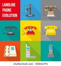 Flat vector landline phone set