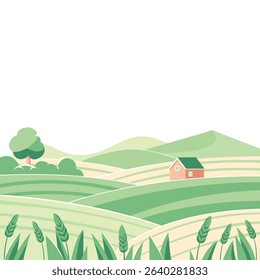 Flat Vector Landscape of Farm Field with Wheat