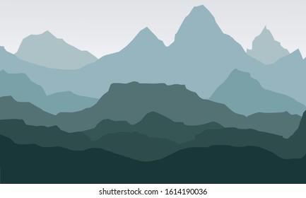 flat vector. landscape with green mountains 