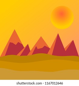 Flat vector landscape Illustration in autumn. Vector background with mountains and trees.