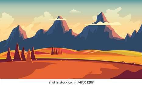Flat Vector Landscape Illustration in Autumn