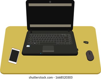 flat vector laptop and mouse design with an elegant white background